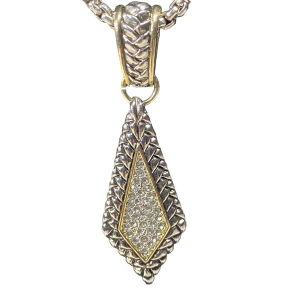 Black Enameled Textured Panel Chevron-Style Chain /Marcasite drop MCM Necklaces - Picture 6 of 11